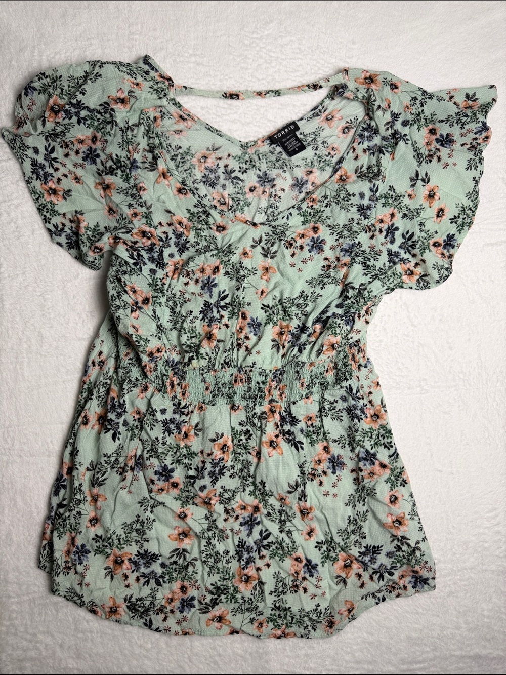 torrid Mint Green Floral V-Neck Peplum Tunic Size 0